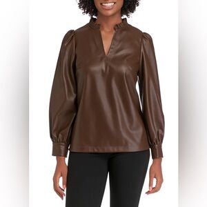 Crown & Ivy Chocolate Faux Leather Blouse